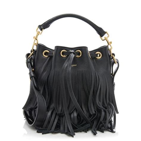 SAINT LAURENT Calfskin Small Emmanuelle Fringe .